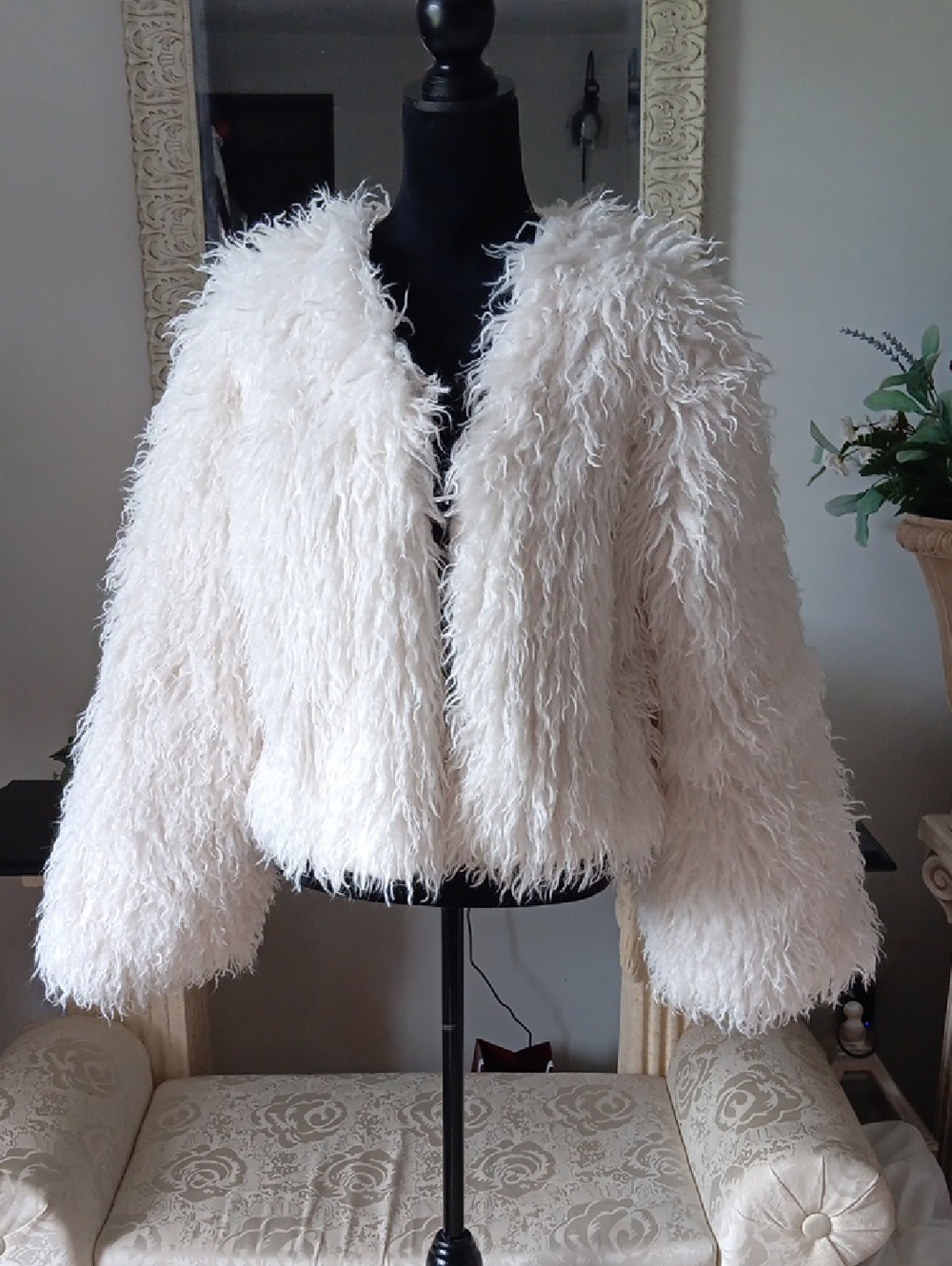 Women’s Cream Faux Fur Shag Jacket - Stylish Cozy Coat